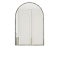Arched silver mirror with tempered glass frame from Anthony & Home, showcasing a sleek, modern design.