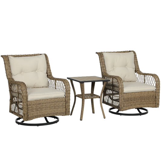 3 Piece Outdoor Wicker Bistro Set With Swivel Glider Chairs