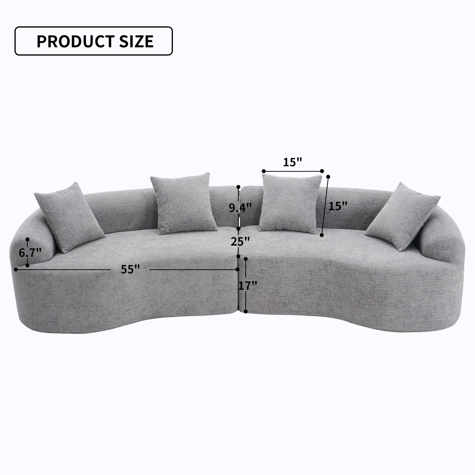 Grey curved modular sofa by Anthony & Home in plush chenille fabric, showcasing its elegant, contemporary design.