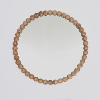 Decorative Round Wall Mirror With Wooden Bead Frame 32