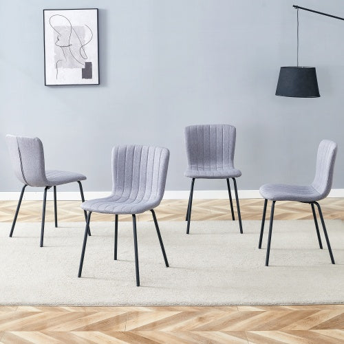 Luxury Minimalist Chairs Set of 4 With Black Metal Legs