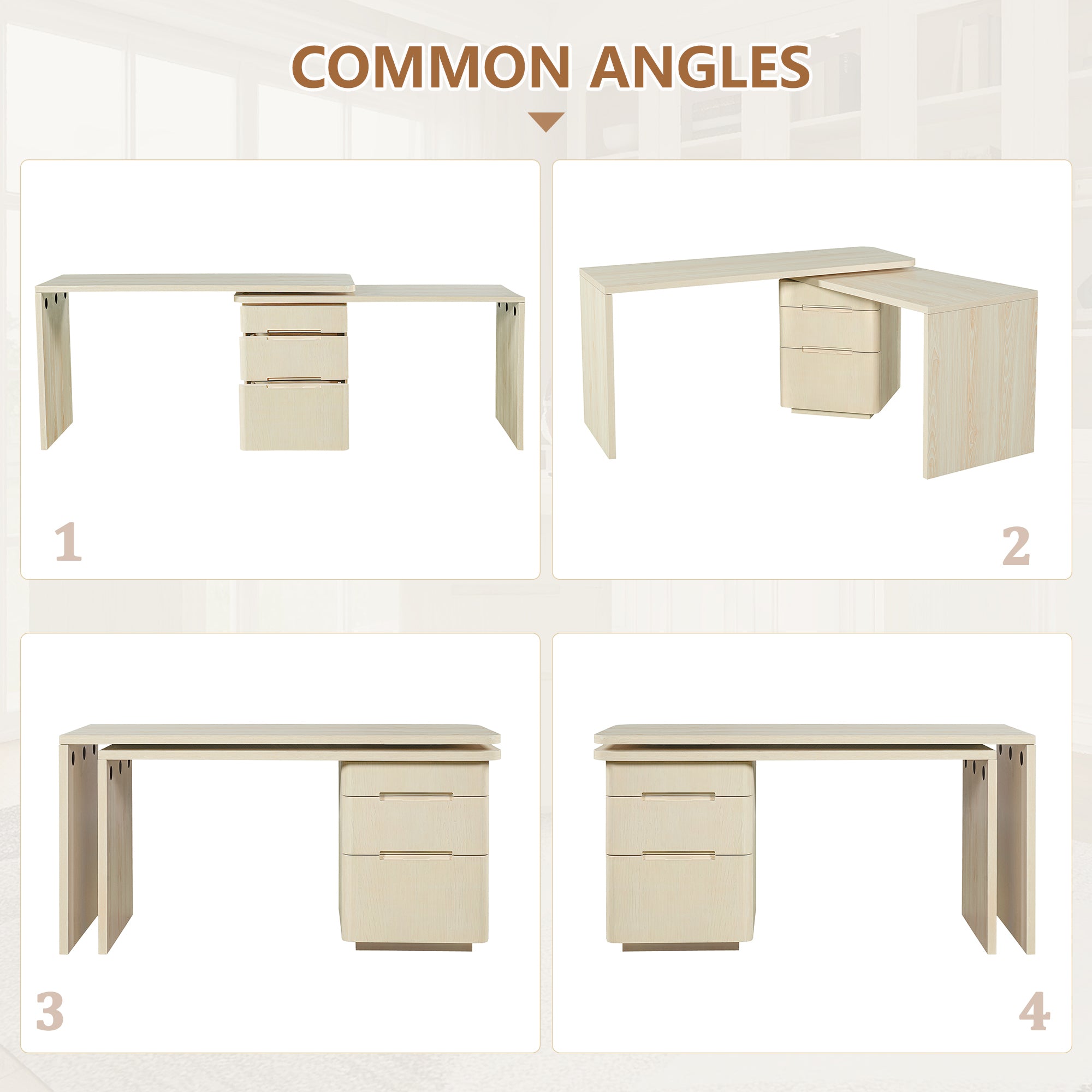 Anthony & Home Atelier 90-inch natural wood L-shaped desk with spacious workspace and modern design.