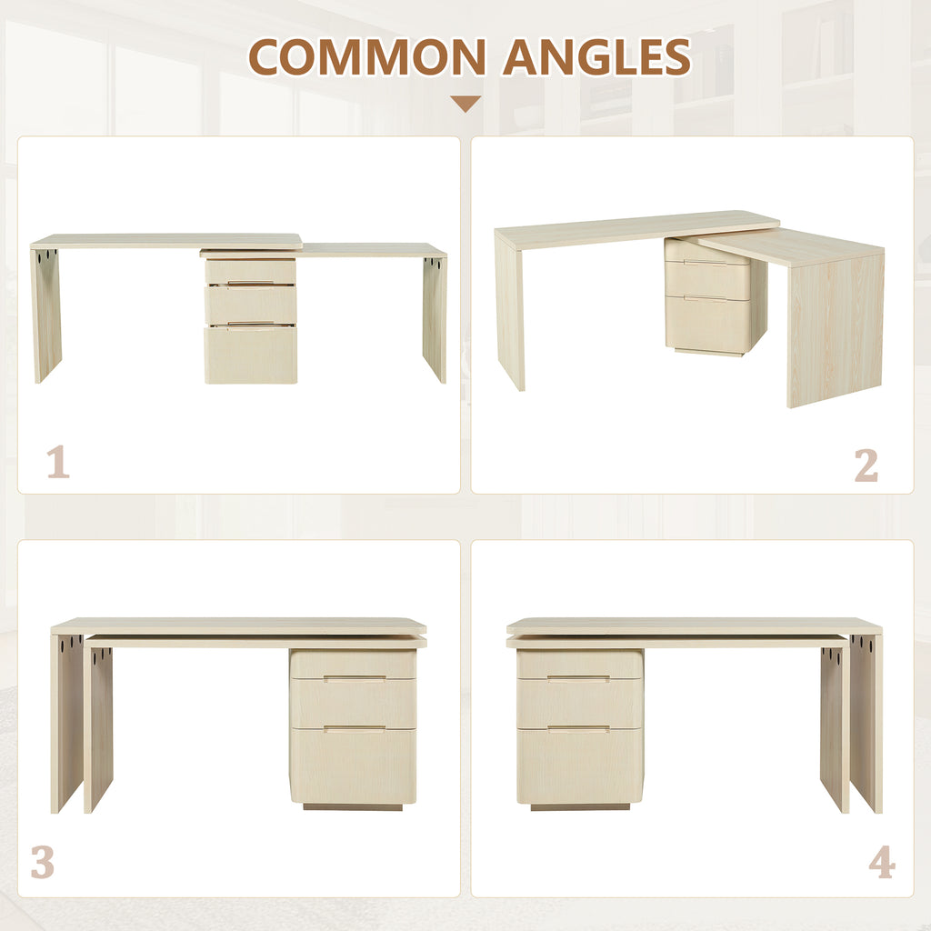 Anthony & Home Atelier 90-inch natural wood L-shaped desk with spacious workspace and modern design.