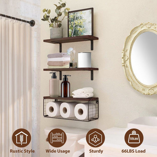 2 In 1 Wall Mounted Floating Shelves With Storage Basket