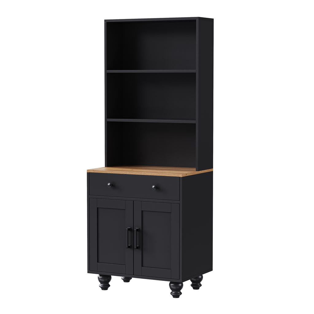 Black farmhouse storage cabinet by Anthony & Home with solid wood gourd-shaped legs and a modern rustic design.