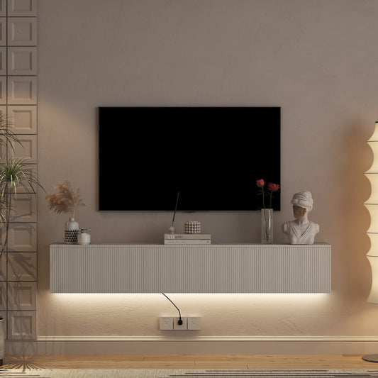 Floating White TV Stand Wall Mount With 16 Color LEDs
