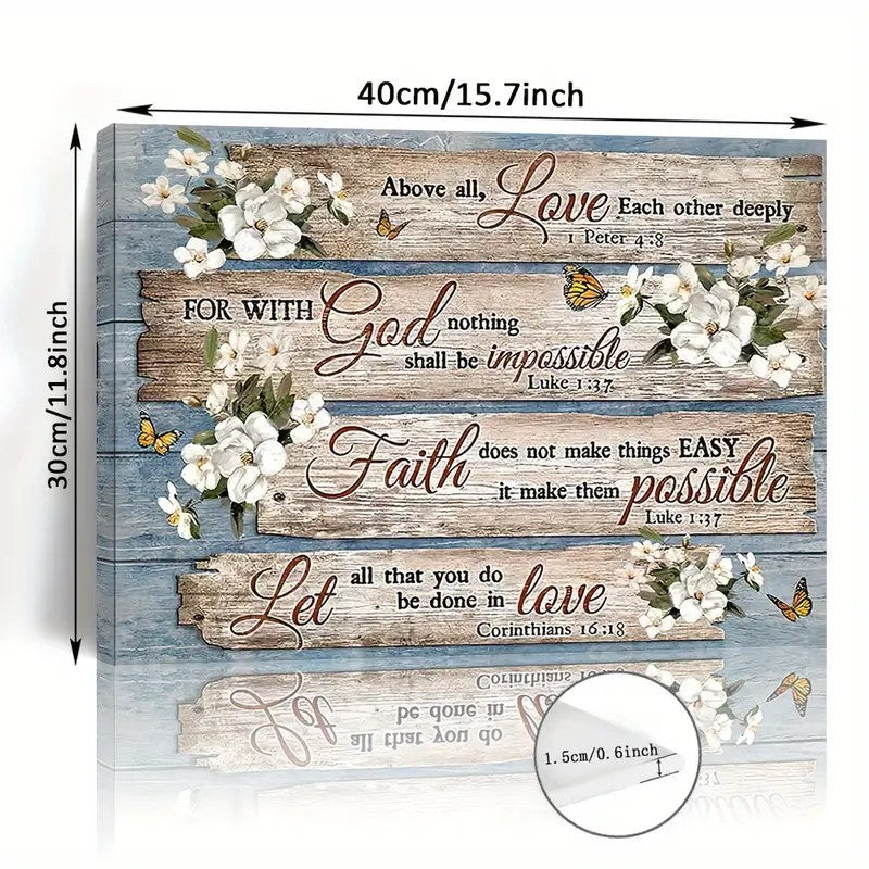 1 Piece Wood Frame Canvas Painting, Christian Bible Verses Country Inspirational Bible Verses Flower Picture Wall Art Print For Home Decor, Living Room And Bedroom
