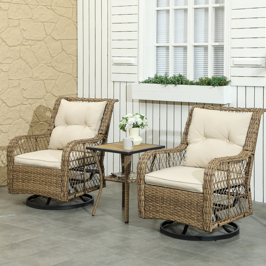 3 Piece Outdoor Wicker Bistro Set With Swivel Glider Chairs