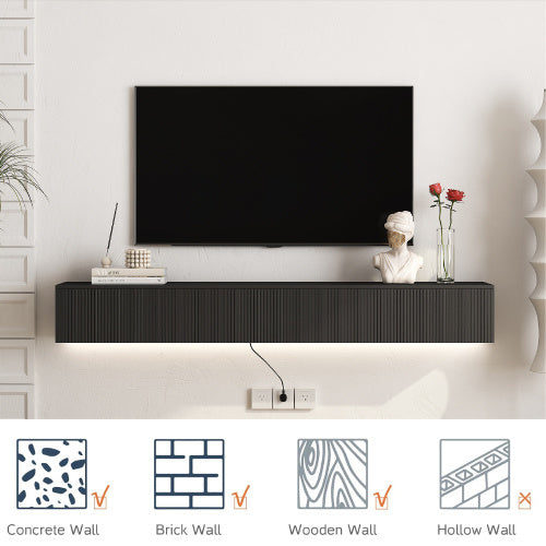 Floating Wall Mounted TV Stand 16 Color LEDs Black