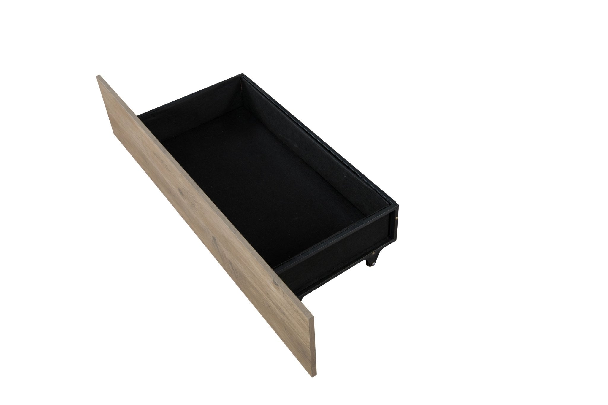 Anthony & Home farmhouse queen bed frame in grey rustic wood with LED lighting, charging station, and storage drawers.