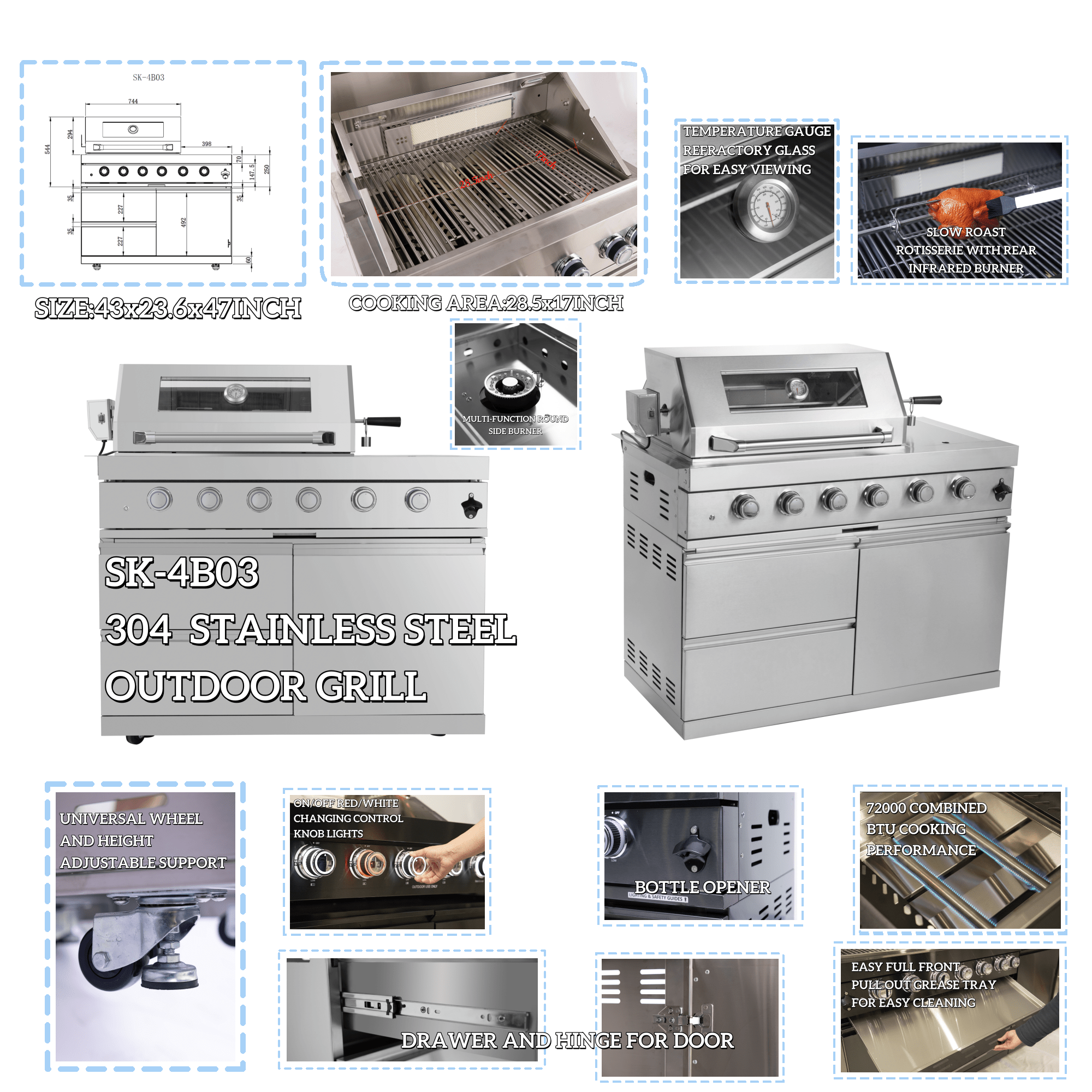 Anthony & Home stainless steel outdoor kitchen island with built-in grill and prep space for outdoor cooking.