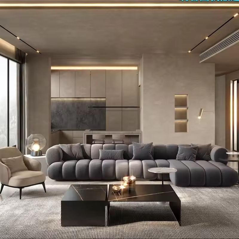 Atunus Velvet L Shape Corner Modular Sectional Sofa