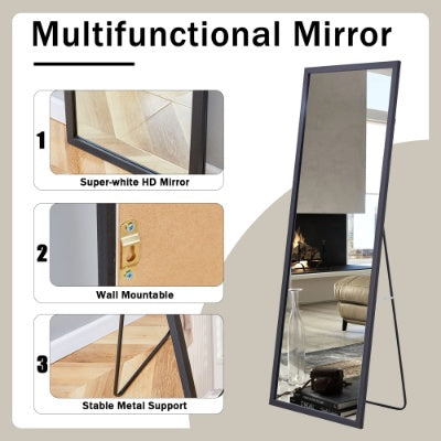 Black Solid Wood Frame Full Body Floor Standing Mirror