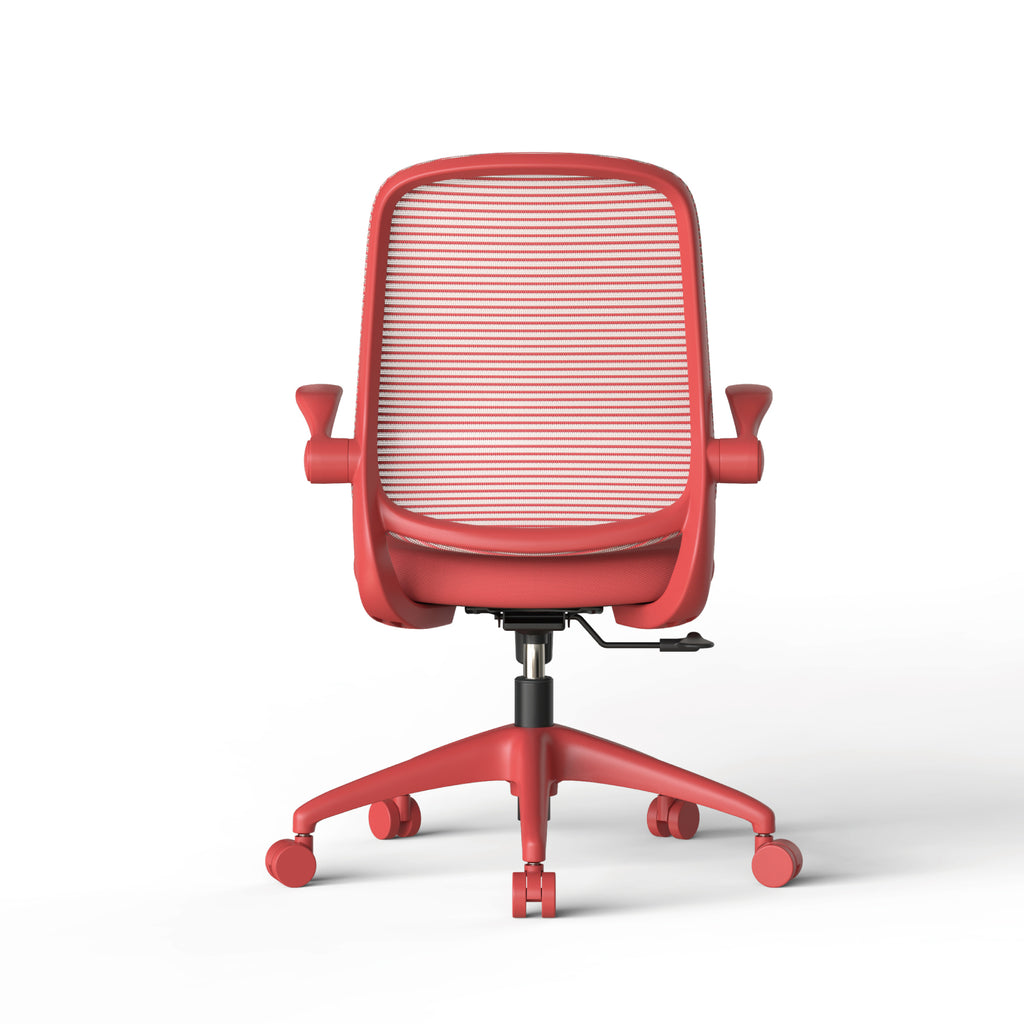 Red Anthony & Home ergonomic mesh office chair with integrated molded foam cushion, adjustable armrests, and modern design.