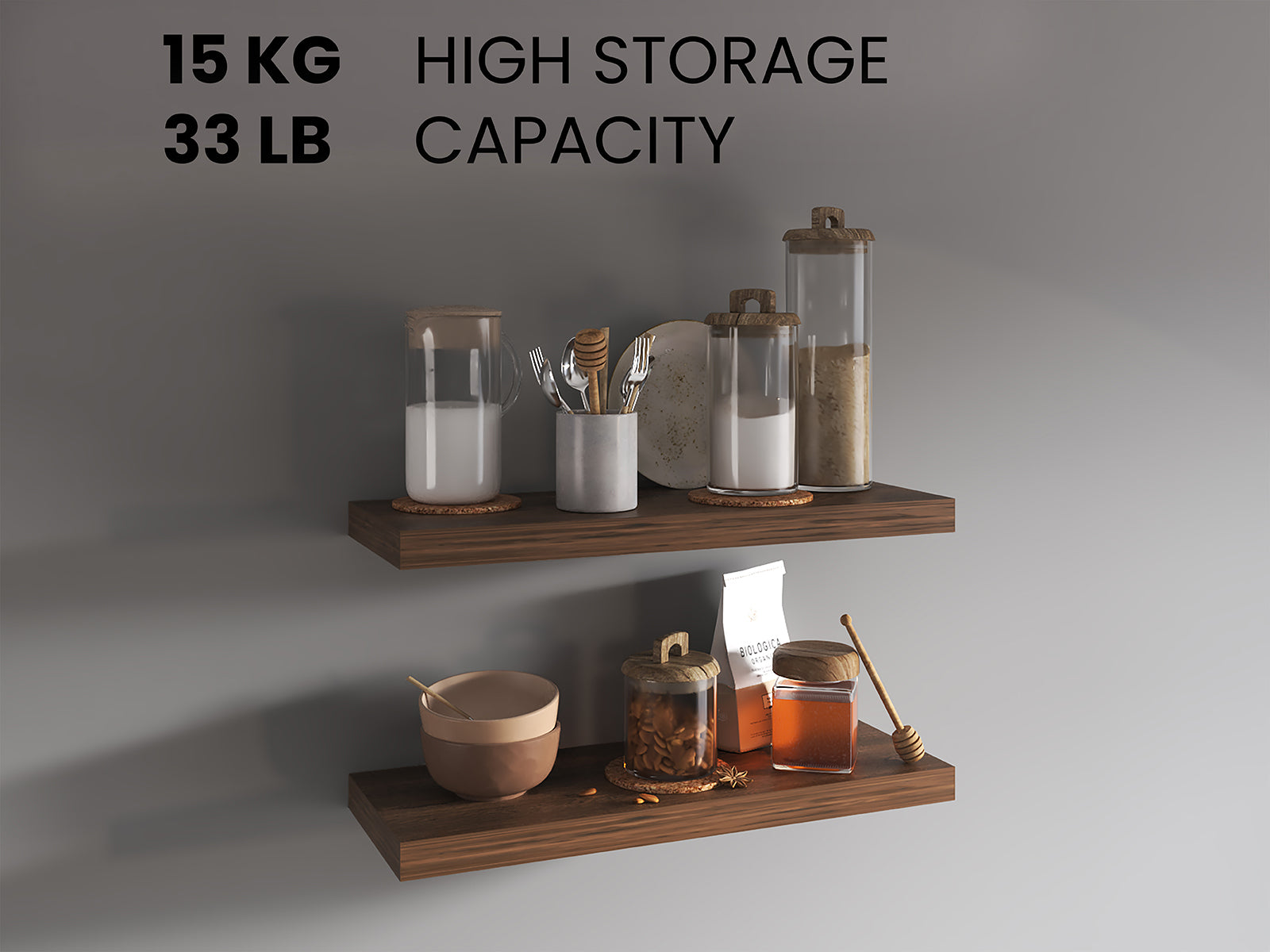 Pair of Anthony & Home Ecco 31.5-inch wide floating shelves for wall decor, bathroom, bedroom, or living room storage.