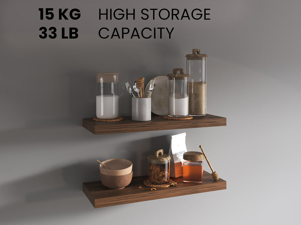 Anthony & Home Ecco Signature Floating Shelves, 31.5-inch wide set of 2, modern wall-mounted storage and display shelves