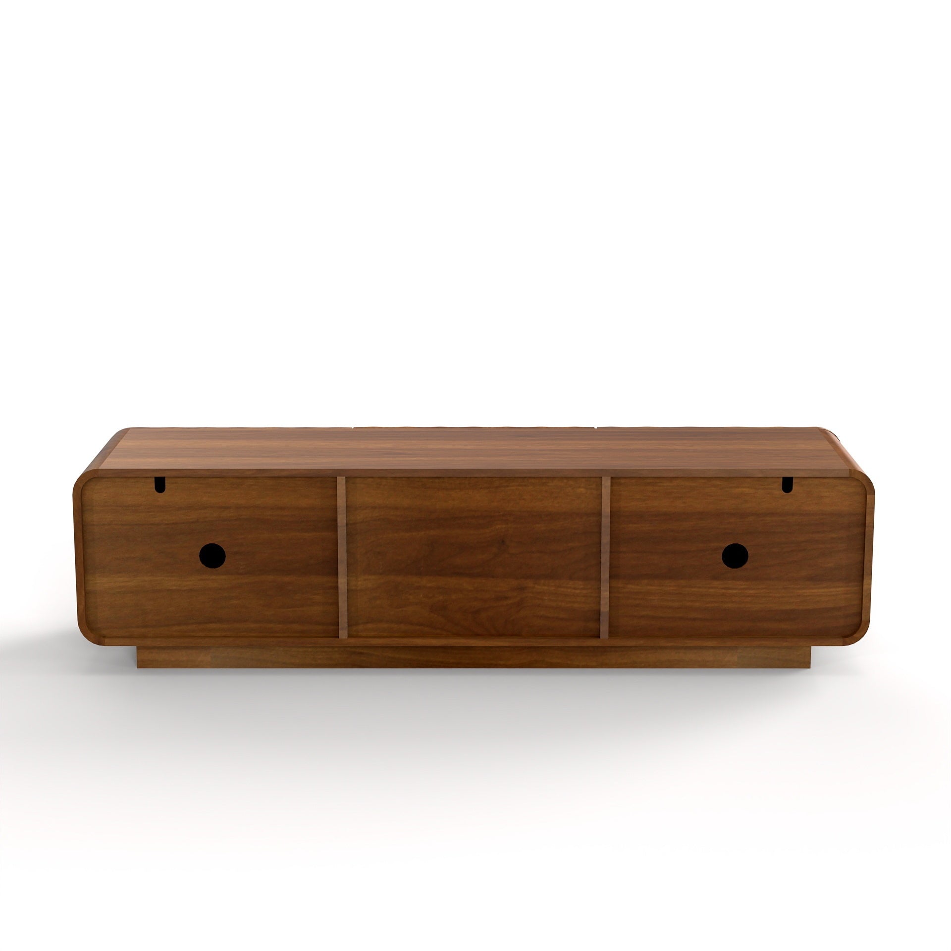 Anthony & Home 58-inch walnut TV console with spiral wave design, storage cabinet, and two drawers, modern and stylish furniture.