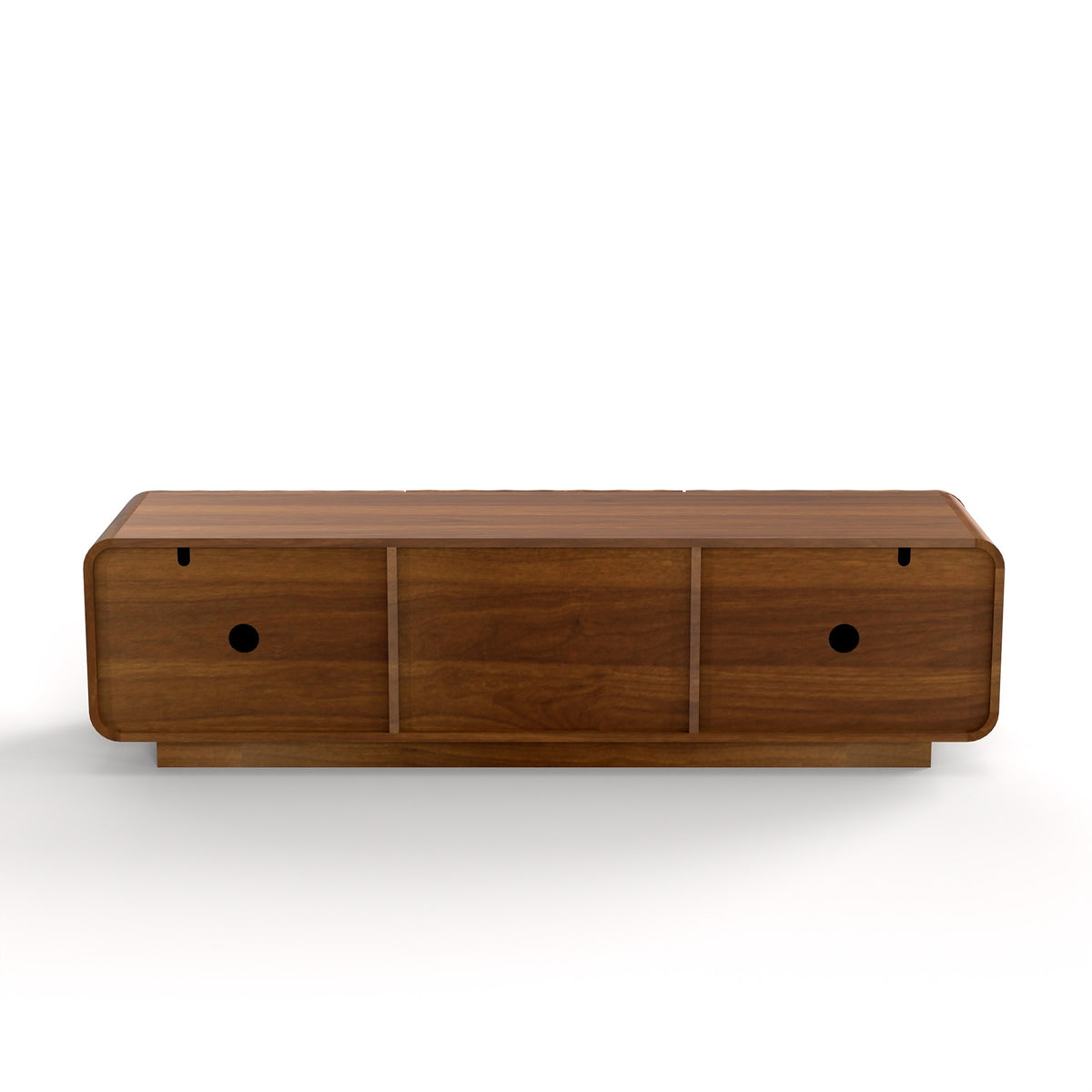 Anthony & Home 58-inch walnut TV console with spiral wave design, storage cabinet, and two drawers, modern and stylish furniture.