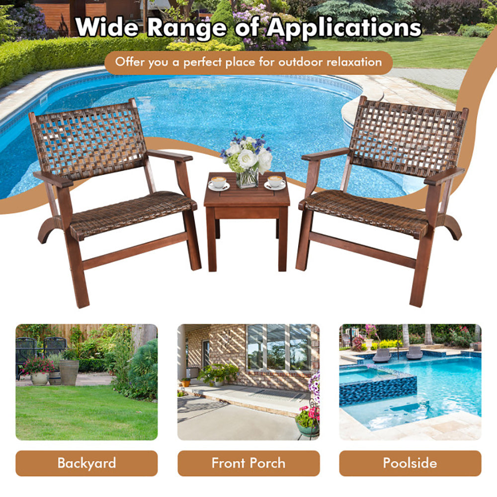 Three Piece Outdoor Wooden Rattan Patio Furniture Set