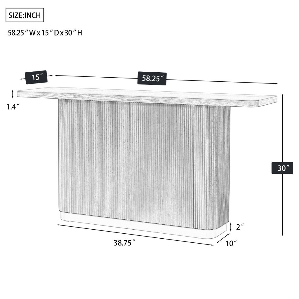 Anthony & Home console table with ash veneer top, fluted base, and metal accents from the Studio Collection.