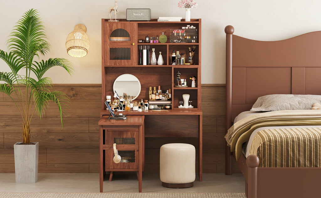 Anthony & Home rotating desk with storage from the Studio Collection, featuring a circular surface and built-in storage compartments.