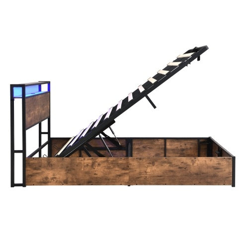 Wooden Platform Bed Frame With Lift Storage And Charging