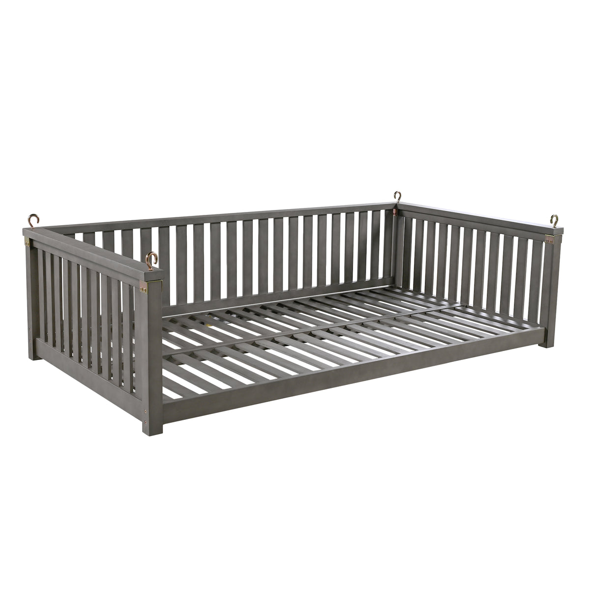 Twin size solid wood garden swing bed with rope support by Anthony & Home, showing a cozy outdoor relaxation spot.