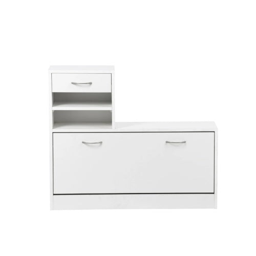 Matte White Gate Cabinet With Shoe Hang Shelf Mirror
