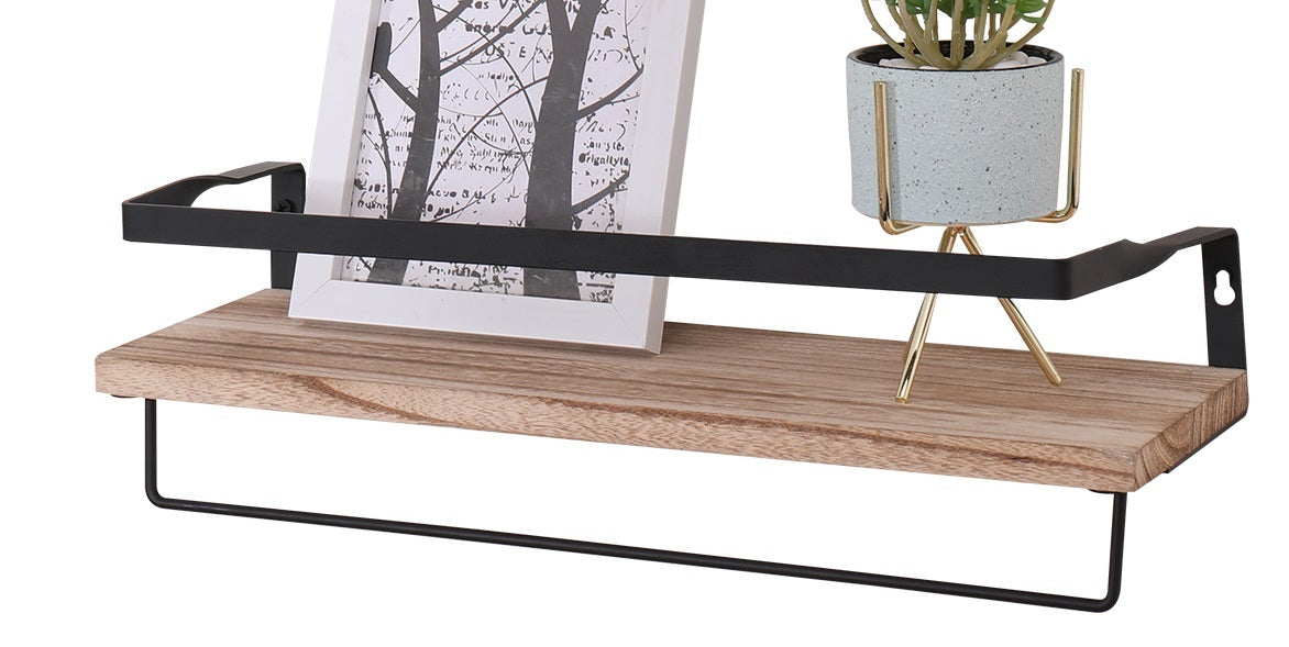 Natural wood floating wall shelves, studio set of 2 by Anthony & Home, mounted on a wall for stylish storage and display.