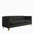 Black Atelier Velvet Tufted 3-Seater Sofa with metal legs by Anthony & Home, showcasing plush upholstery and elegant design.
