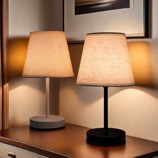 Solid Wood Bedside Table Lamp With Fabric Iron Finish