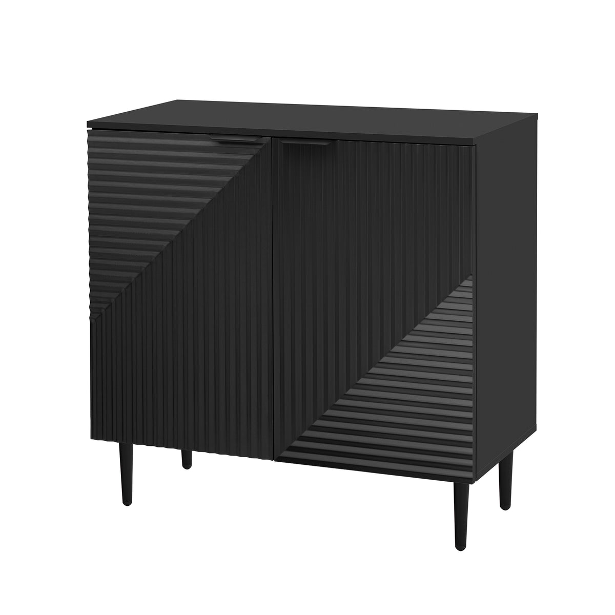 Anthony & Home Mirod Atelier side cabinet with geometric doors, showcasing modern design and sleek storage solution.