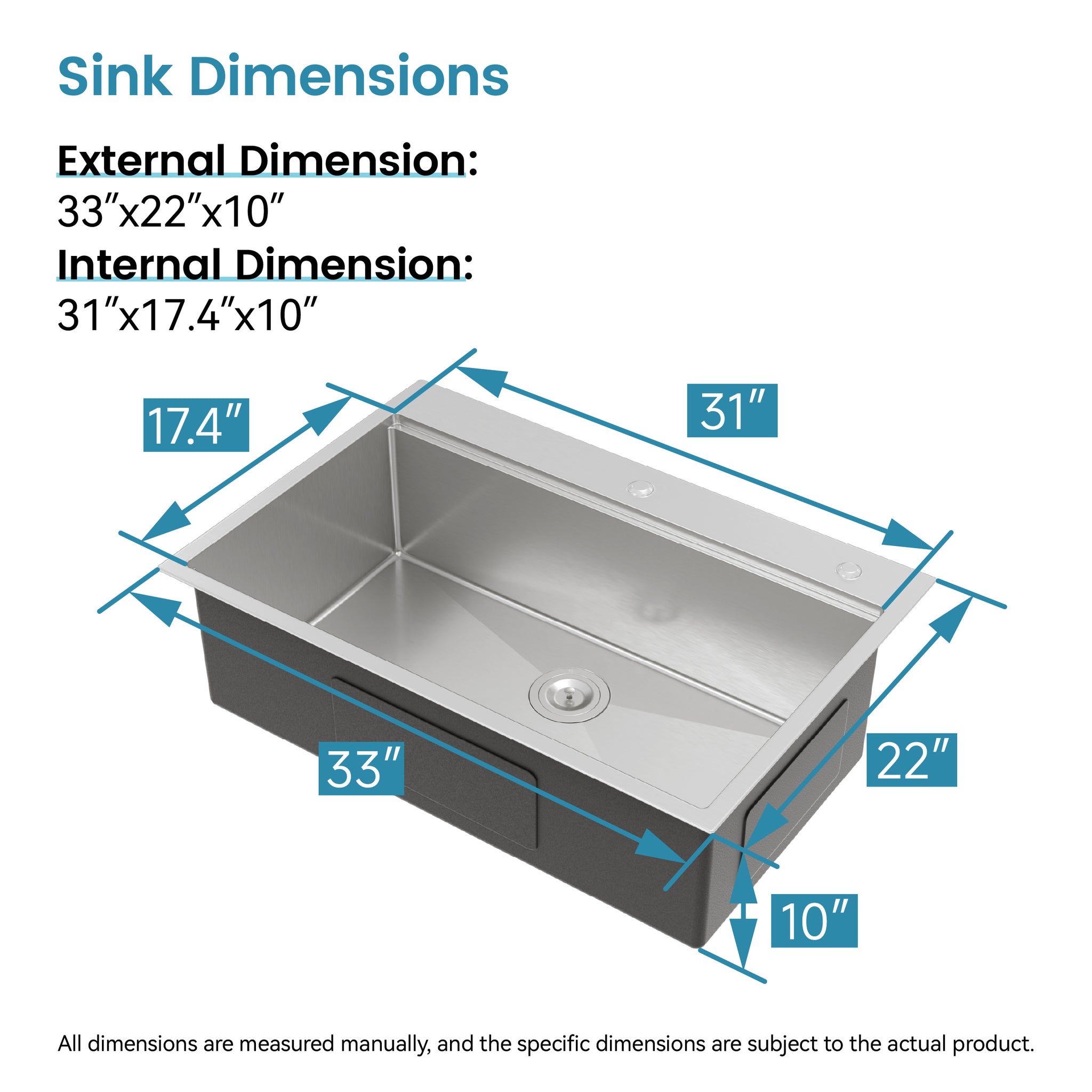Brushed stainless steel single bowl kitchen sink by Anthony & Home, showcasing its sleek, modern design and durable finish.