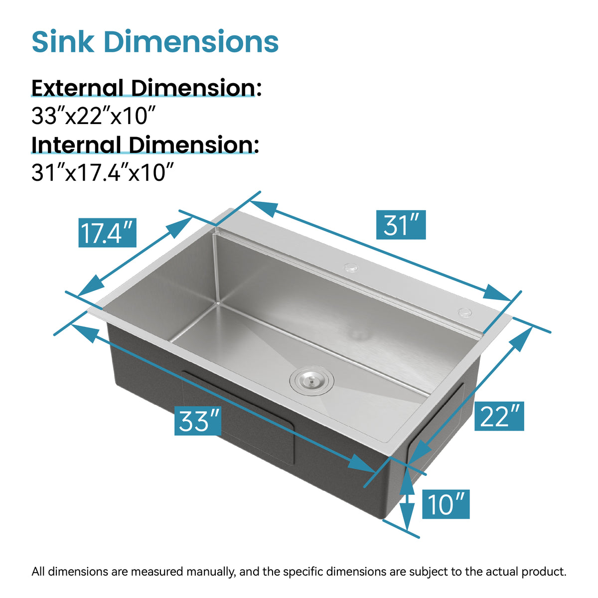 Brushed stainless steel single bowl kitchen sink by Anthony & Home, showcasing its sleek, modern design and durable finish.