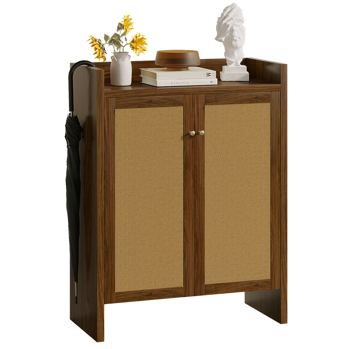 Walnut finish 6-tier Anthony & Home shoe cabinet with doors, freestanding entryway organizer, part of Signature Collection