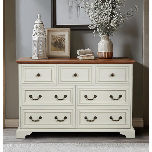 Farmhouse Engineered Wood 7 Drawer Dresser For Bedroom