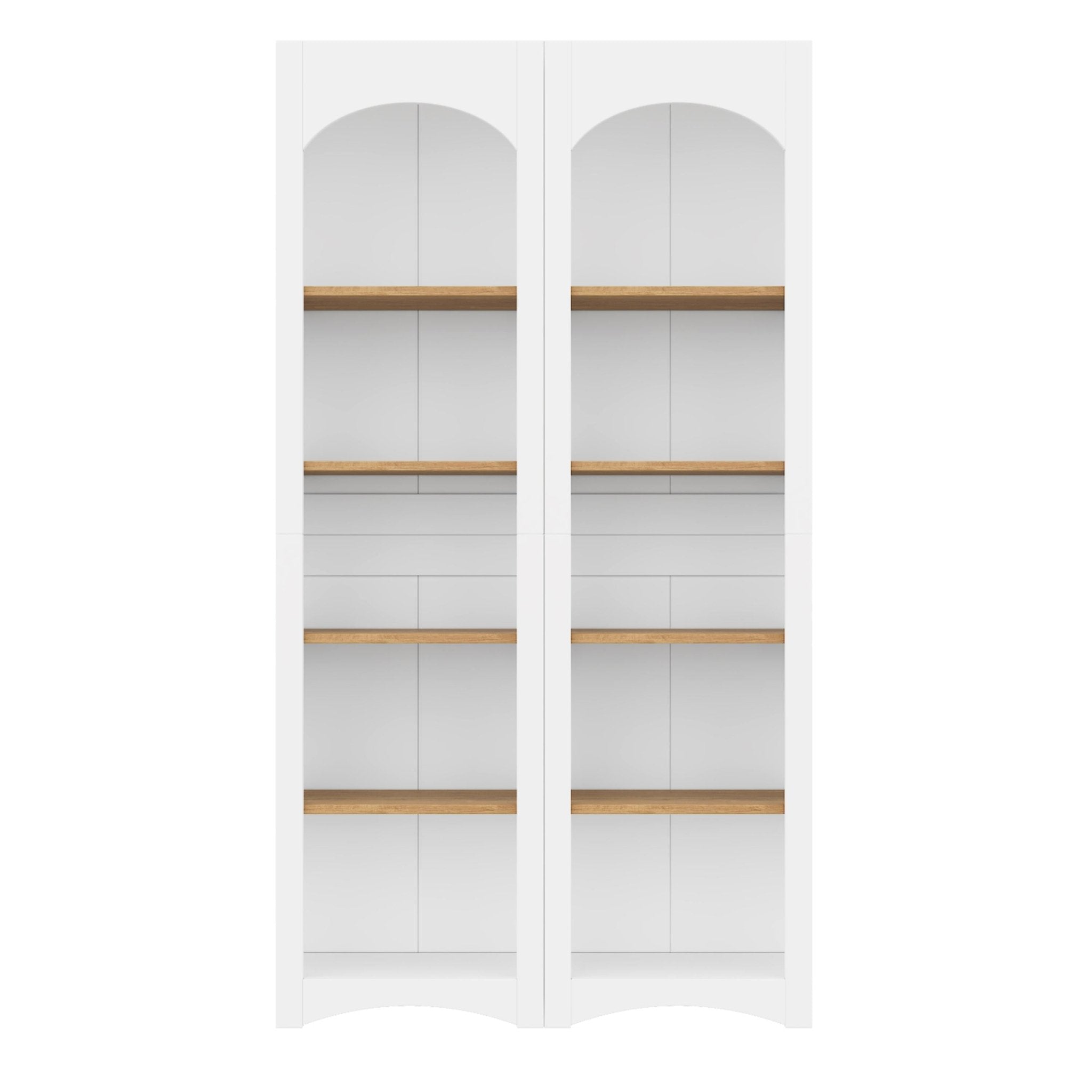 Two-tone wood-grain free-standing bookshelf by Anthony & Home with multiple shelves for storage and display.