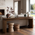Anthony & Home 65-inch solid wood veneer console table in antique rustic brown finish, ideal for entryway decor.