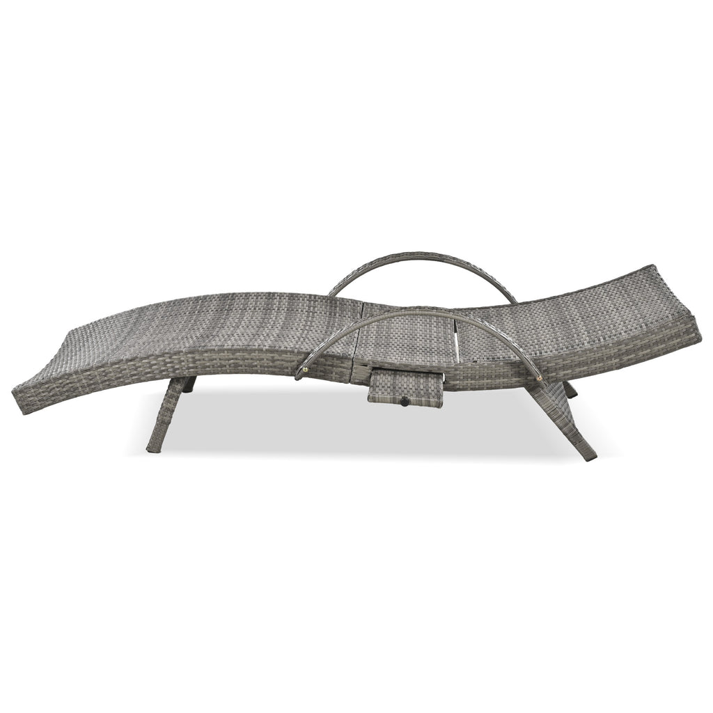 Anthony & Home outdoor wicker chaise lounge set with ergonomic wave design in grey, ideal for relaxing outdoor spaces.