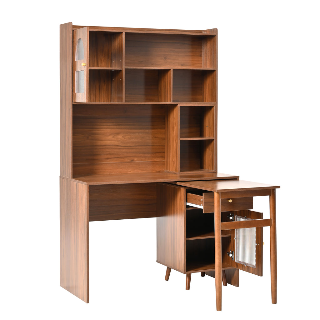 Anthony & Home rotating desk with storage from the Studio Collection, featuring a sleek wooden surface and built-in storage compartments.