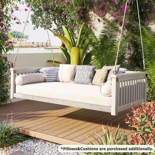 Anthony & Home Topmax Studio solid wood twin size porch swing with ropes, showcasing a sturdy outdoor seating option.