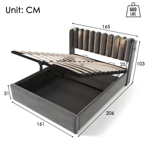 Linen Storage Bed Frame With Mattress 160x200cm Grey