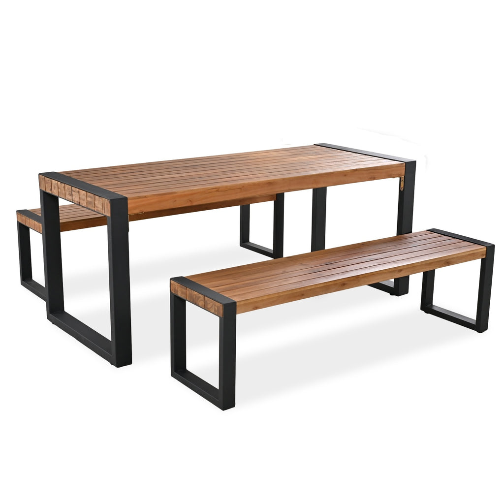 Go 3 Piece Outdoor Dining Set With 2 Benches Acacia Wood