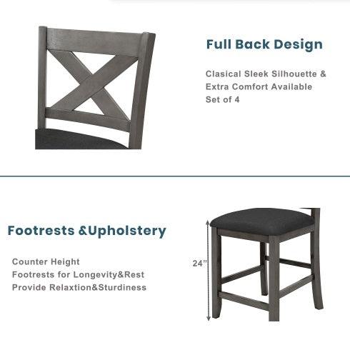 Topmax 5 Piece Counter Height Rustic Farmhouse Dining Gray