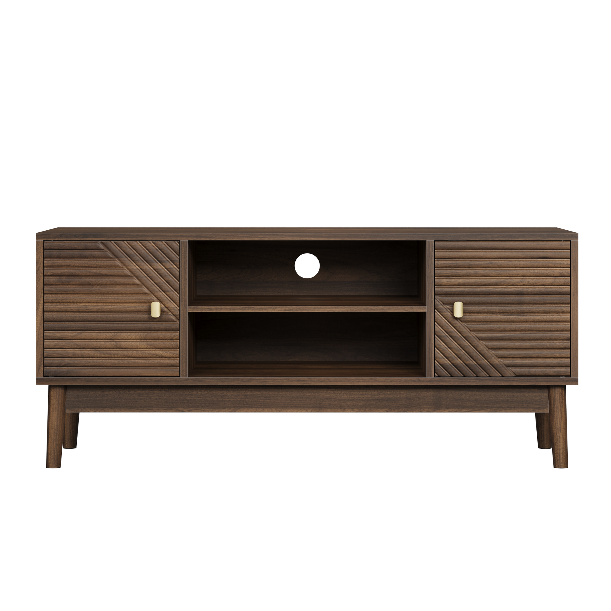 Walnut mid-century TV stand by Anthony & Home featuring sleek wood finish and modern design for living room decor.
