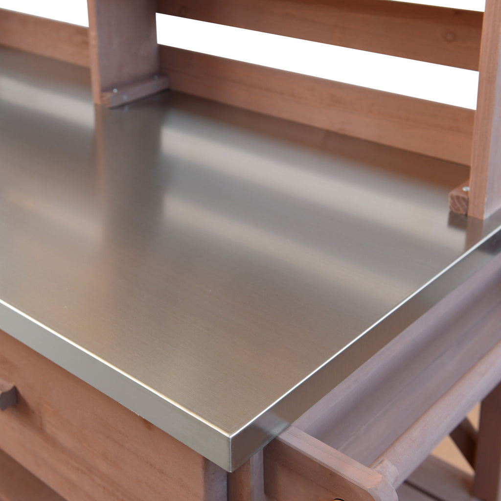 Anthony & Home outdoor potting bench with stainless steel top, featuring a sturdy frame and ample workspace for gardening tasks.