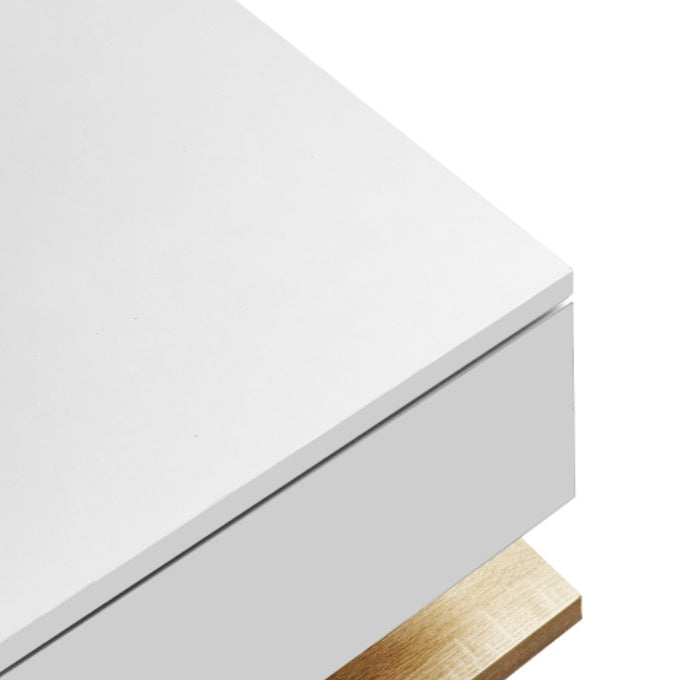 High Gloss White And Wood Coffee Table With Glass And LED