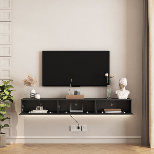 Floating Wall Mounted TV Stand 16 Color LEDs Black