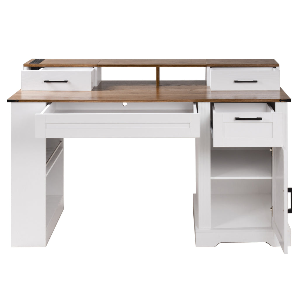 Anthony & Home studio barn door desk with integrated storage and charging station, showcasing a modern workspace with sliding barn door design.