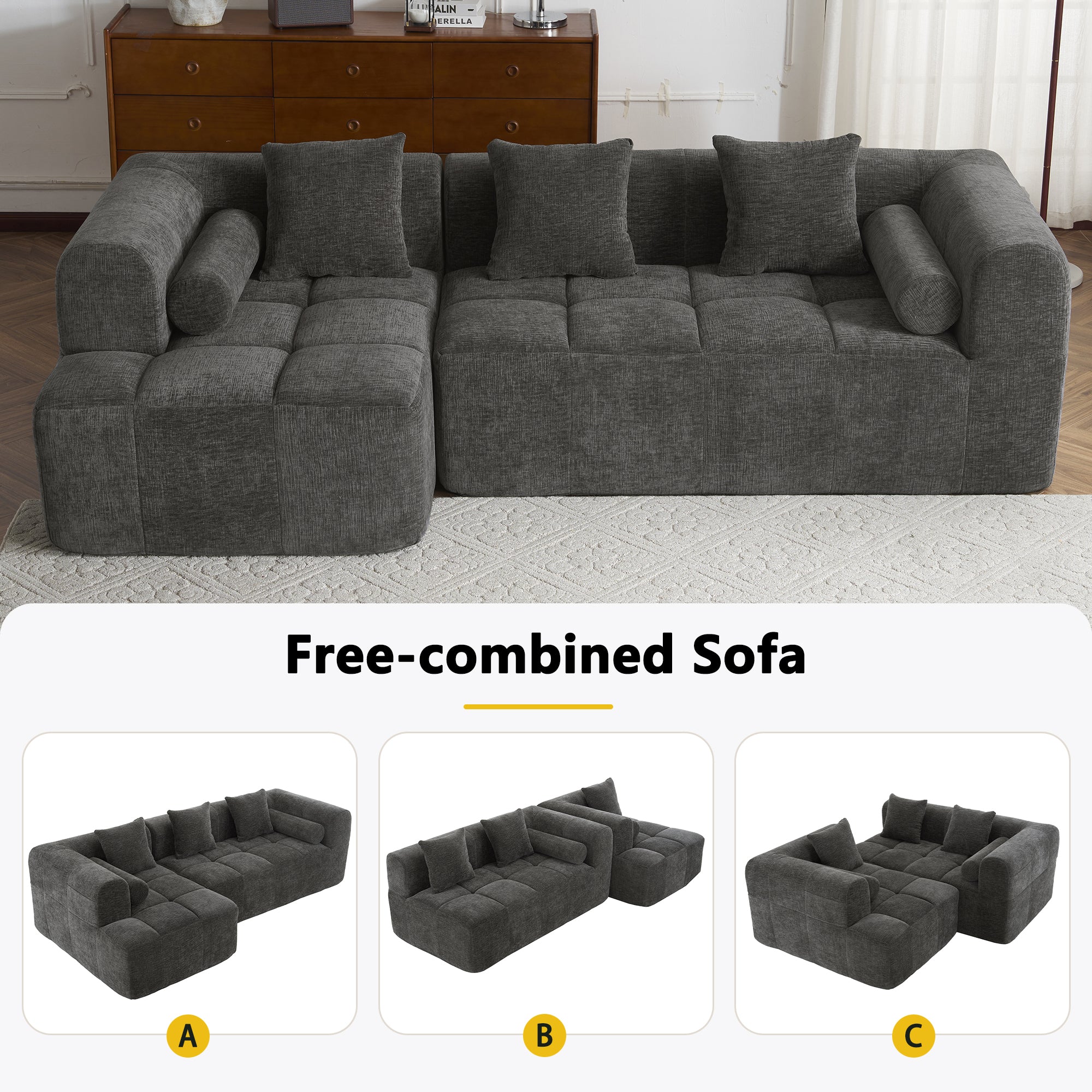 American Design Collection Anthony & Home Signature Chenille Modular Sectional Sofa with deep seating, featuring plush cushions and modern style.